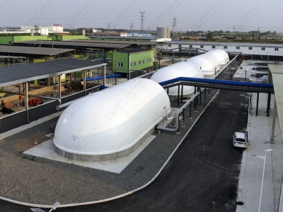 河南周口市四聯(lián)膠囊形雙膜氣柜項(xiàng)目安裝完成